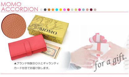 【MOMO】レディース牛革アコーディオン長財布■ ブルー×1個