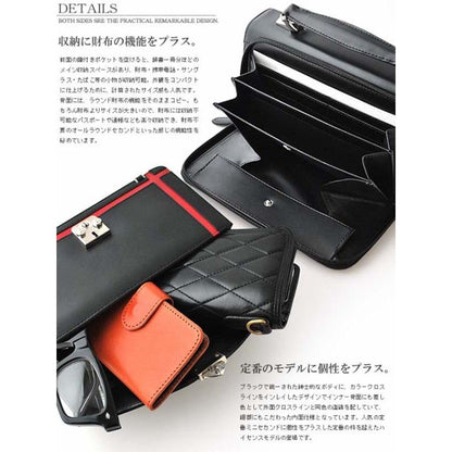 【unitedHOMME】馬革×クロスライン鍵付きセカンドバッグ■UH-2462■財布要らずのメンズポーチ■ レッドライン×1個
