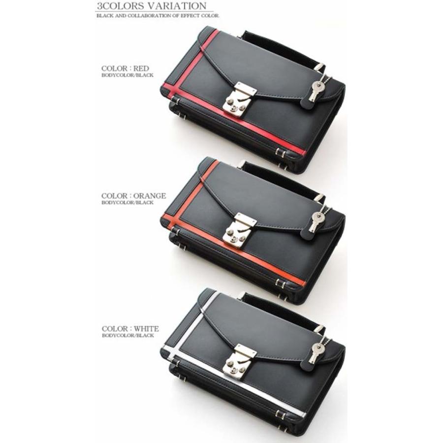 【unitedHOMME】馬革×クロスライン鍵付きセカンドバッグ■UH-2462■財布要らずのメンズポーチ■ レッドライン×1個