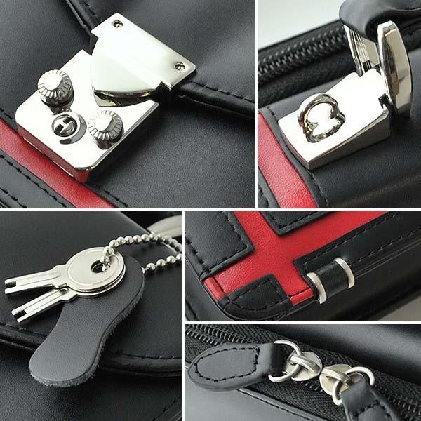 【unitedHOMME】馬革×クロスライン鍵付きセカンドバッグ■UH-2462■財布要らずのメンズポーチ■ オレンジライン×1個