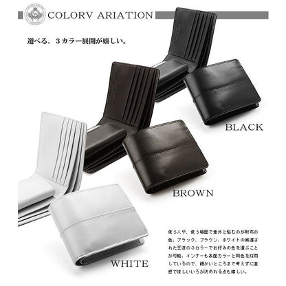 【unitedHOMME】馬革コードバン×セントラルステッチ短財布■ ホワイト×1個