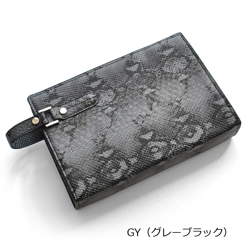 フェイクレザーパイソン柄メンズクラッチバッグ No.2615H セカンドバッグ グレーブラック×1個