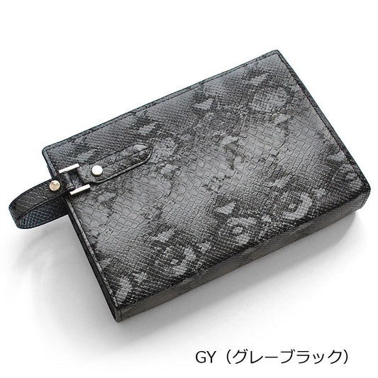 フェイクレザーパイソン柄メンズクラッチバッグ No.2615H セカンドバッグ グレーブラック×1個