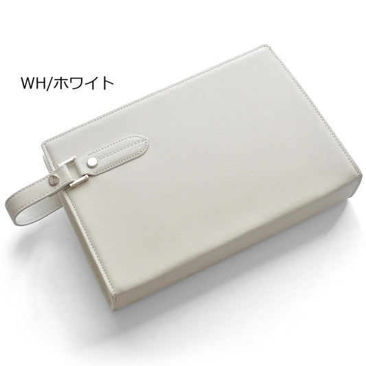 フェイクレザーサフィアーノ柄メンズクラッチバッグ No.2615T セカンドバッグ ホワイト×1個