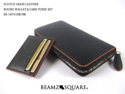 BEAMZSQUARE　スコッチグレインレザー（牛革）ラウンドファスナー長財布BS-18701BK/BR 1個