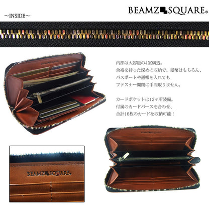 BEAMZSQUARE　スコッチグレインレザー（牛革）ラウンドファスナー長財布BS-18701BK/BR 1個