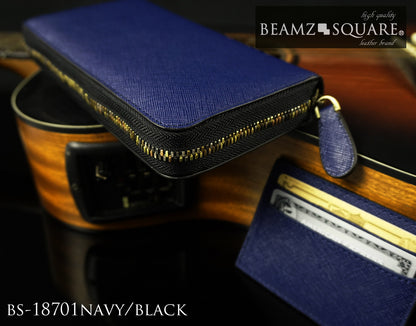 BEAMZSQUARE　スコッチグレインレザー（牛革）ラウンドファスナー長財布BS-18701NV/BK 1個