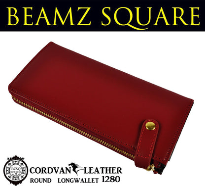 BEAMZSQUARE　馬革コードバンL字ZIPロングウォレット　BS-1280ワインレッド 1個