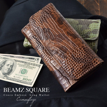 BEAMZSQUARE迷彩柄銀革クロコ型押しアコーディオン式長財布BZSQ-192 ブラウン×1個