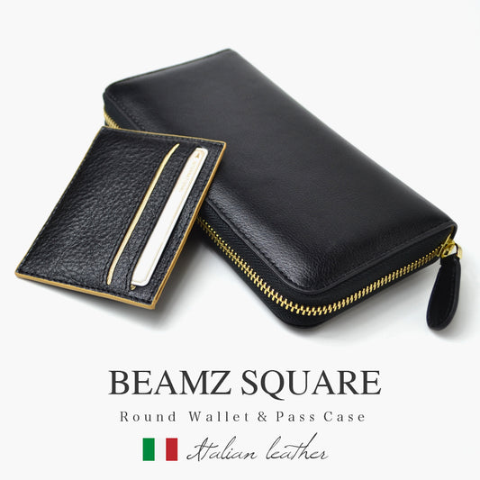 BEAMZSQUARE　イタリアンレザーラウンドファスナー長財布　BS-18703　IT/BK　カードケース 1個