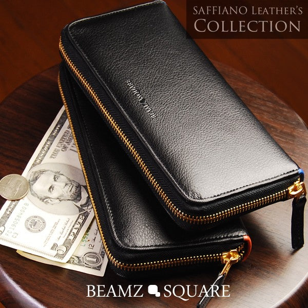 BEAMZSQUARE　牛革サフィアーノレザーラウンド長財布　BS-1508（） ブルーライン/1個