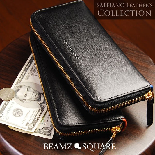 BEAMZSQUARE　牛革サフィアーノレザーラウンド長財布　BS-1508（） ブルーライン/1個