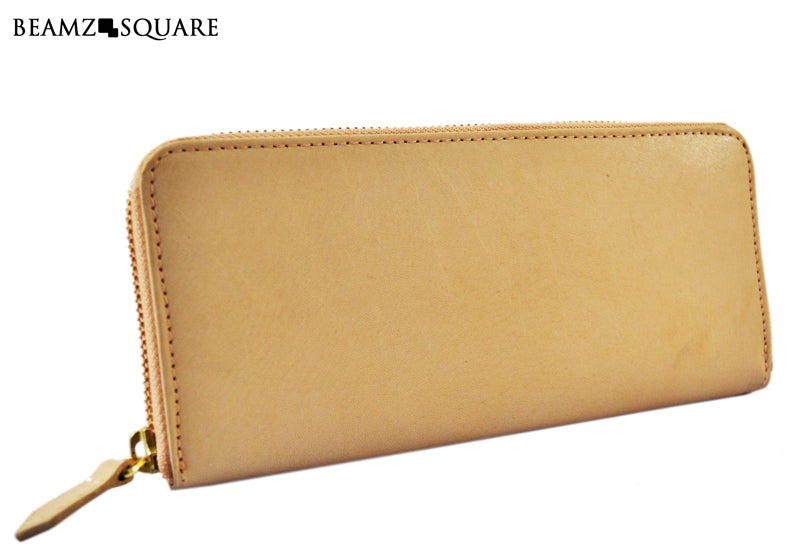 BEAMZSQUARE　ヌメ革ラウンドファスナー長財布（スリムスタイルver.）　BS-1624NA（ベージュカラー） 1個