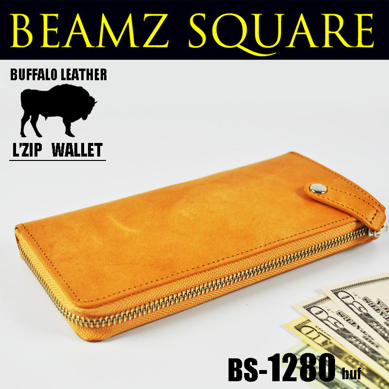 BEAMZSQUARE　バッファローレザー（水牛革）L字ZIPロングウォレット　BS-1280BUFキャメル 1個