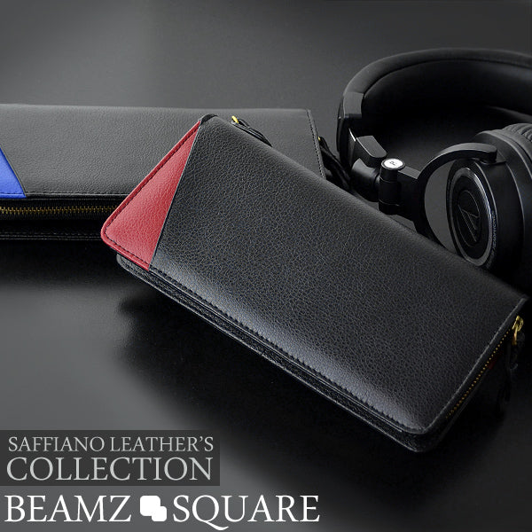 BEAMZSQUARE　牛革サフィアーノレザー多機能長財布　BS-1646（） ブルーライン/1個