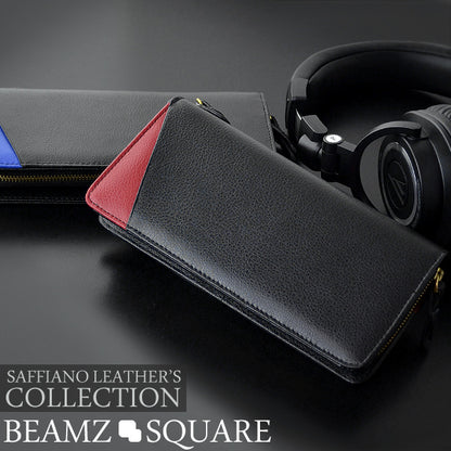 BEAMZSQUARE　牛革サフィアーノレザー多機能長財布　BS-1646（） ワインレッドライン/1個