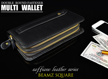 BEAMZSQUARE　サフィアーノ牛革ダブルファスナー大容量長財布　BS-1657BK 1個