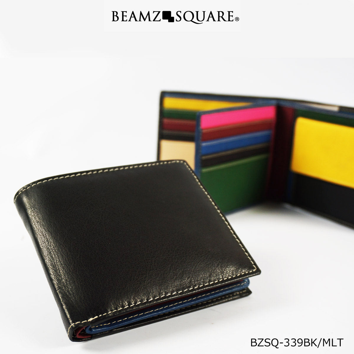 BEAMZSQUARE　オールゴートスキンレザー中ベロ付き新型折財布　BZSQ-339ブラック（山羊革） 1個
