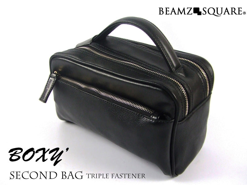 BEAMZSQUARE　牛革製BOXYスタイルセカンドバッグ　BS-2405BK 1個