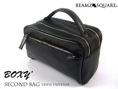 BEAMZSQUARE　牛革製BOXYスタイルセカンドバッグ　BS-2405BK 1個