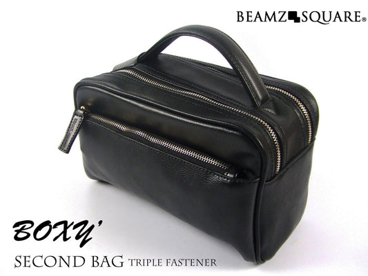 BEAMZSQUARE　牛革製BOXYスタイルセカンドバッグ　BS-2405BK 1個