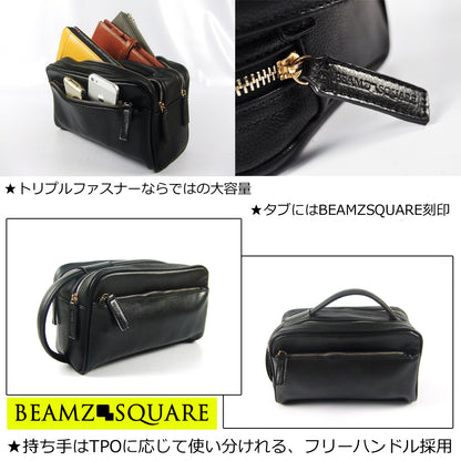 BEAMZSQUARE　牛革製BOXYスタイルセカンドバッグ　BS-2405BK 1個