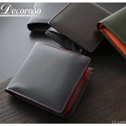 DECOROSO～デコローゾ　メンズ馬革短財布　CL-1200　 ブラック／レッド