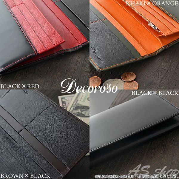 DECOROSO～デコローゾ　メンズ馬革長財布　CL-1201　 ブラック／レッド　1個