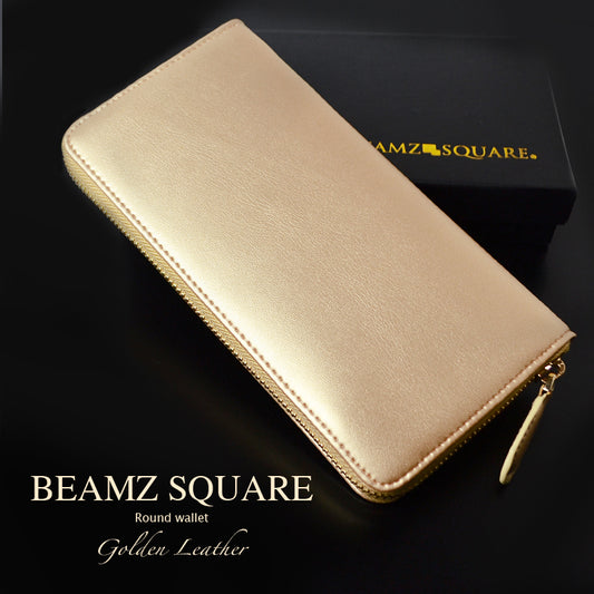 BEAMZSQUARE　牛革オールゴールドカラーラウンドファスナー長財布　開運金運BS-15805 1個