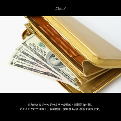BEAMZSQUARE　牛革オールゴールドカラーラウンドファスナー長財布　開運金運BS-15805 1個