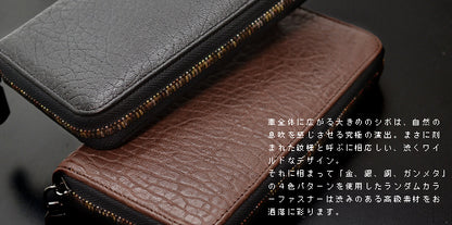 BEAMZSQUARE　銀革（牛革）ラウンドランダムカラーファスナー長財布　BZSQ-3300　 ブラック×1個