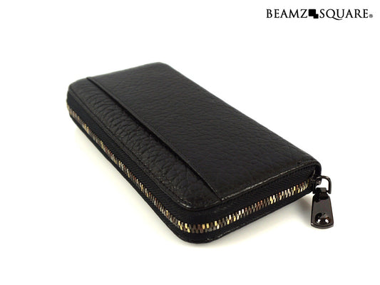 BEAMZSQUARE　銀革（牛革）ラウンドランダムカラーファスナー長財布　BZSQ-3300　 ブラック×1個