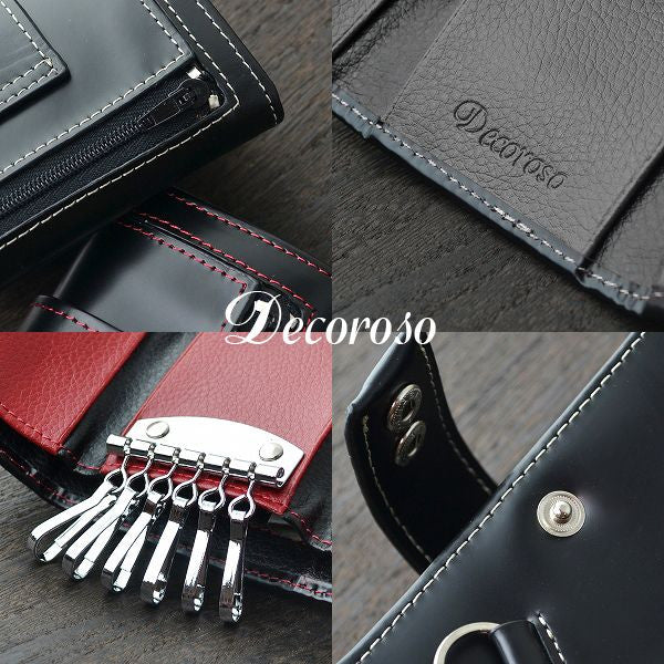 Decoroso　馬革6連キーケース　CL-1505　 ブラック/レッド　1個