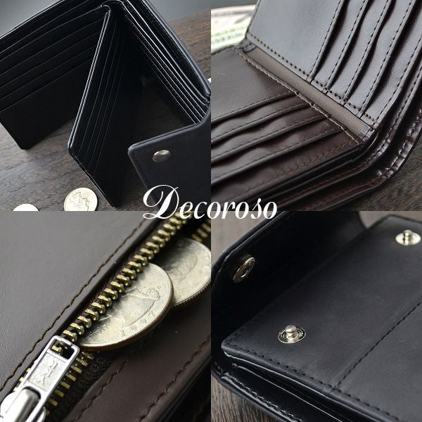 Decoroso　ヴィンテージ調牛革短財布　CL-1664　 ブラウン　1個