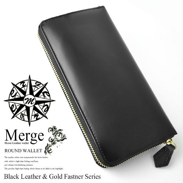【Merge】マージ馬革×牛革ラウンドファスナー長財布MG-1716BK　ブラック ブラック　1個