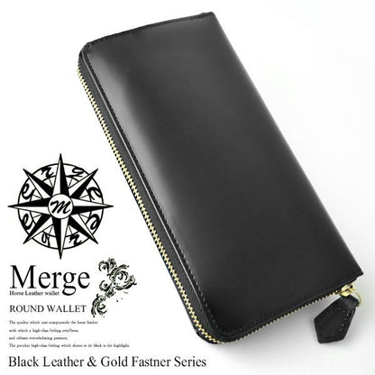 【Merge】マージ馬革×牛革ラウンドファスナー長財布MG-1716BK　ブラック ブラック　1個