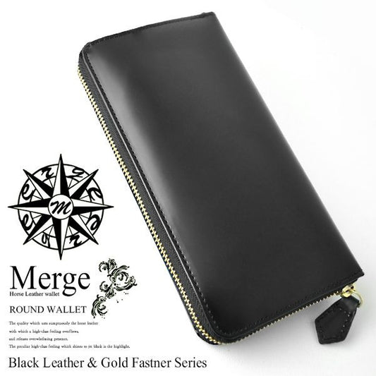 【Merge】マージ馬革×牛革ラウンドファスナー長財布MG-1716BK　ブラック ブラック　1個