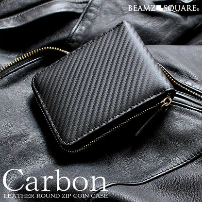BEAMZSQUARE　カーボンレザーラウンドファスナー式コインケース　BS-92013BK 1個