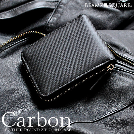 BEAMZSQUARE　カーボンレザーラウンドファスナー式コインケース　BS-92013BK 1個