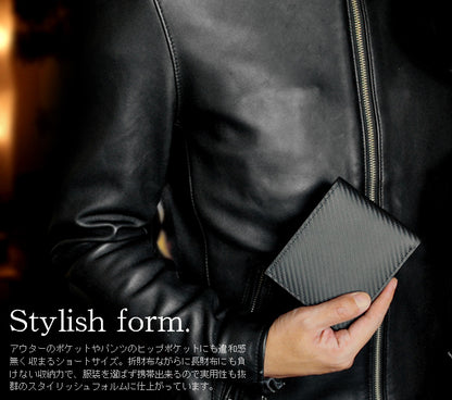 BEAMZSQUARE　カーボンレザー×グレインレザー折財布BS-66314BK　フルレザーブラック 1個