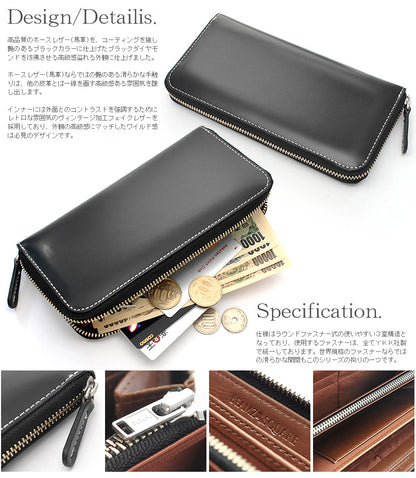 BEAMZSQUARE　ブラックダイヤ馬革ラウンドファスナー長財布　BZSQ-1730　BLACK★DIAMOND’series 1個