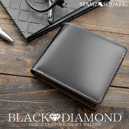 BEAMZSQUARE　ブラックダイヤ馬革二つ折り財布　BZSQ-1732　BLACK★DIAMOND’series短財布 1個