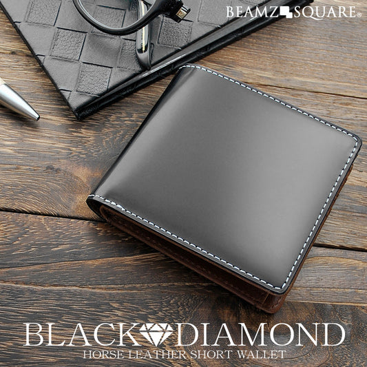 BEAMZSQUARE　ブラックダイヤ馬革二つ折り財布　BZSQ-1732　BLACK★DIAMOND’series短財布 1個