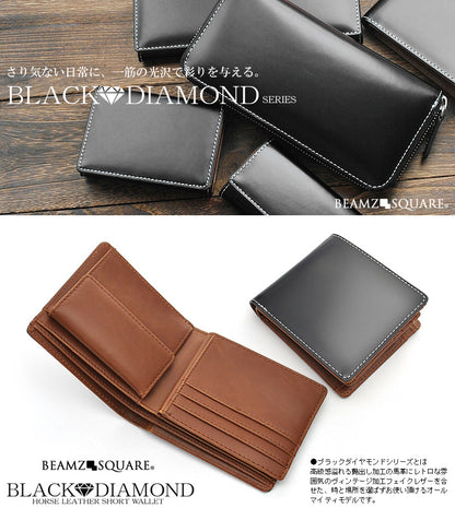 BEAMZSQUARE　ブラックダイヤ馬革二つ折り財布　BZSQ-1732　BLACK★DIAMOND’series短財布 1個