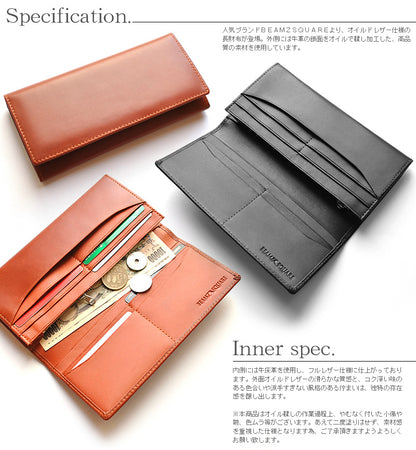 BEAMZSQUARE　銀面牛革オイルドレザーメンズ長財布　BS-1904　 ブラックカラー1個