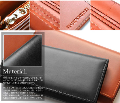 BEAMZSQUARE　銀面牛革オイルドレザーメンズ長財布　BS-1904　 ブラックカラー1個