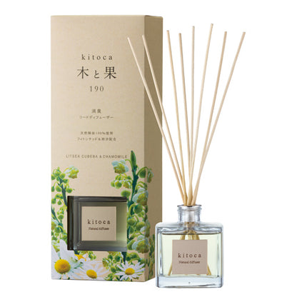 【6点セット】 消臭・芳香剤（リードディフューザー）木と果(大容量) リツェアクベバ&カモミール（天然精油100％使用）190ml/日本製sangoaroma
