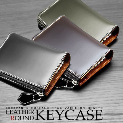 【VACHERON HEARTS】馬革×バッファローレザー（水牛革）キーケース■ブラック×1個