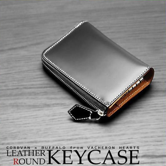 【VACHERON HEARTS】馬革×バッファローレザー（水牛革）キーケース■ブラック×1個