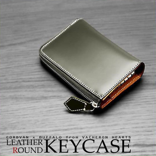 【VACHERON HEARTS】馬革×バッファローレザー（水牛革）キーケース■カーキ×1個